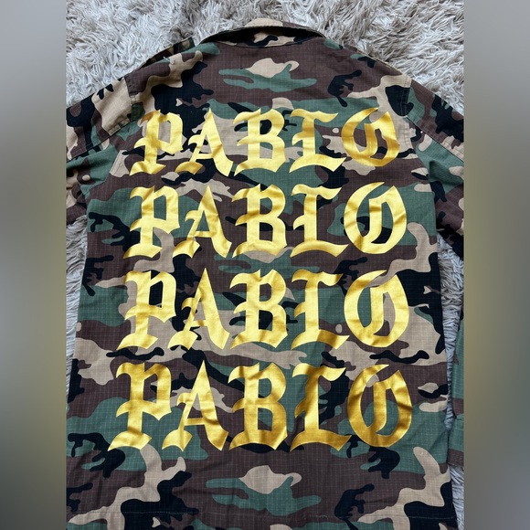 Yeezy Season 1 Kanye West Size S Saint Pablo Camo Army Button Up Canvas Jacket - Picture 7 of 8